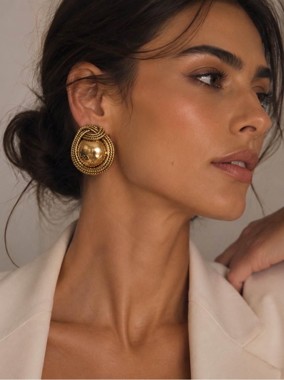 Vintage Sidney Carron Gold Tone Rope Clip On Earrings | Sculptural Teardrop